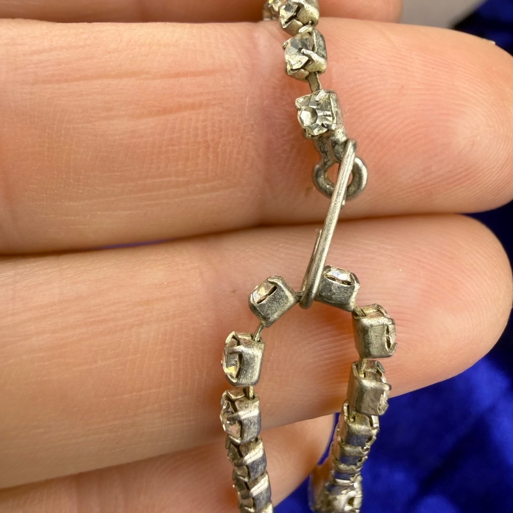 Vintage Rhinestone Necklace Silver Tone Wedding Prom Formal Classic 16" - Picture 7 of 10